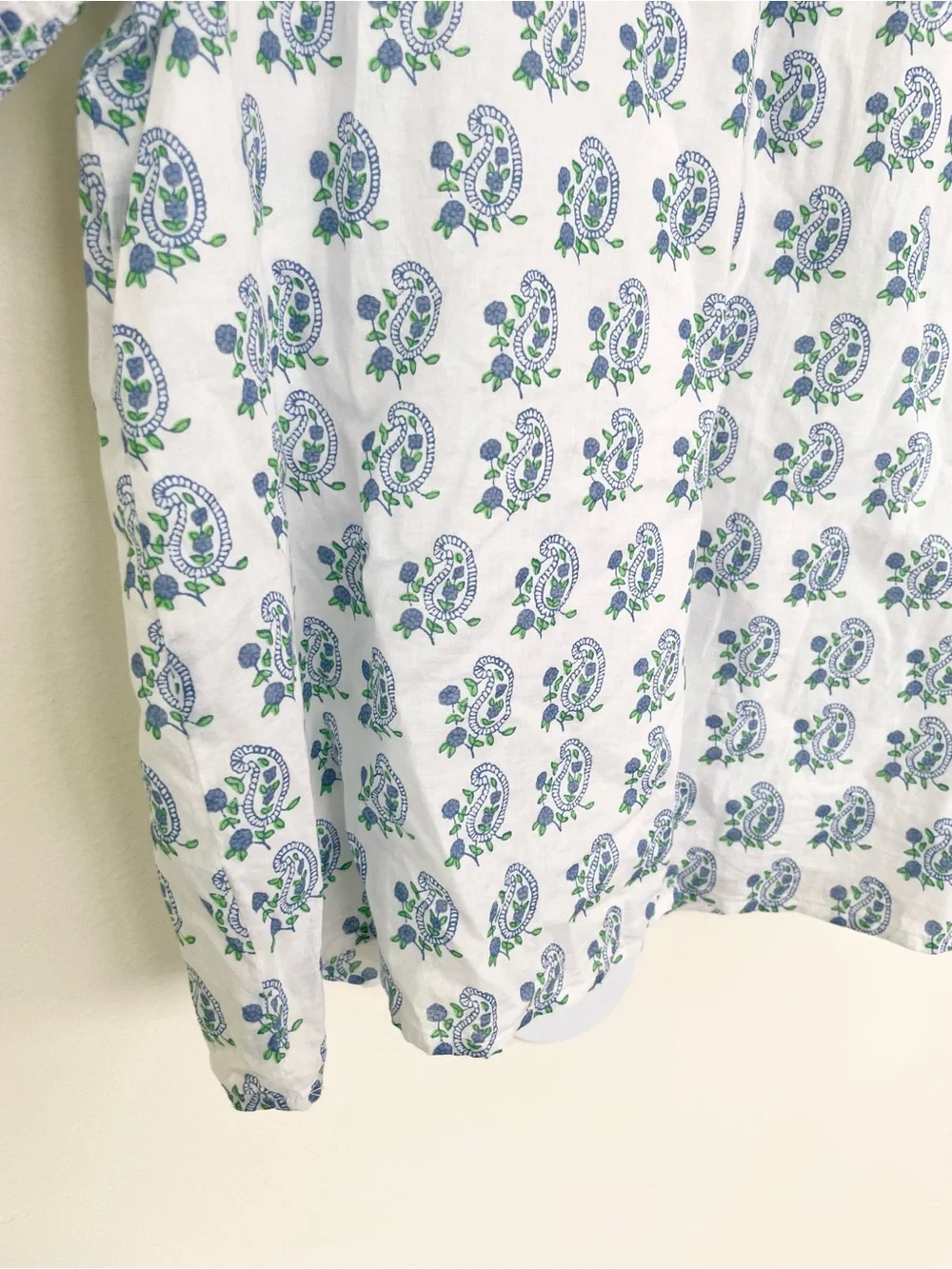 SZ Blockprints X J. Crew Smocked Puff Sleeve Top in Blue Paisley M Medium Cotton